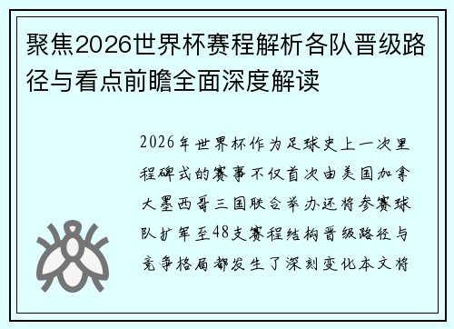 聚焦2026世界杯赛程解析各队晋级路径与看点前瞻全面深度解读 聚焦2026世界杯赛程解析各队晋级路径与看点前瞻全面深度解读